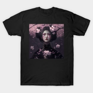 [AI Art] Pretty cherry blossom, main color black T-Shirt